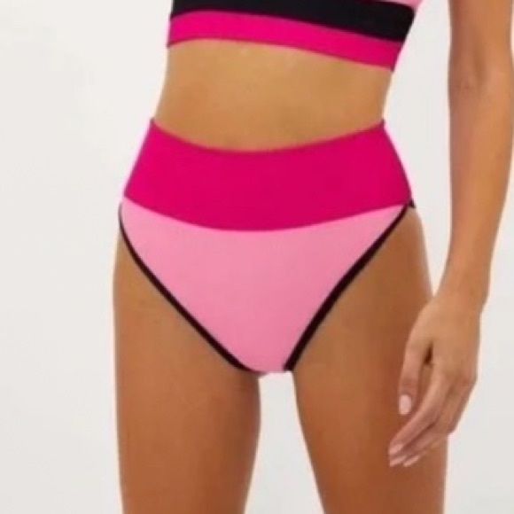 New! Beach Riot Eva Emmy Bottom in Amour Colorblock Pink Black 45790 - Picture 1 of 9